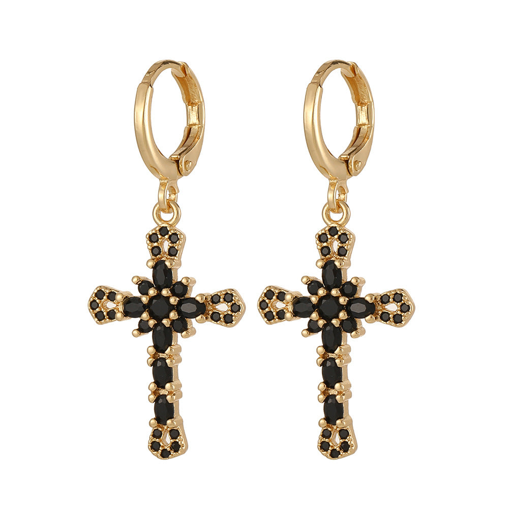 Wholesale Cross Vintage Geometric Copper Plated Real Gold Earrings